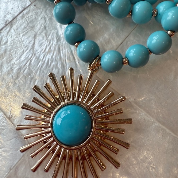 🌴 Lilly Pulitzer Sunshine Jungle NWT SOLD OUT Turquoise and Gold Beaded Necklace - Picture 4 of 13